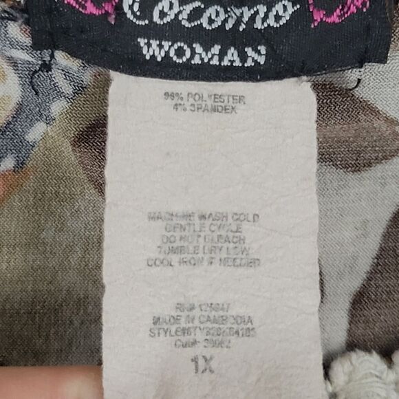 COCOMO Novelty Leopard Cat Tribal Short Sleeve Stretch Top Mob Wife SIZE 1X - Picture 5 of 9